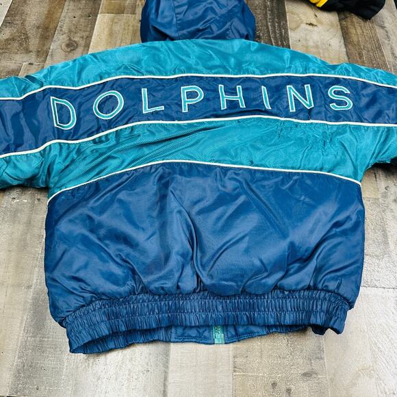 Miami Dolphins Jacket Youth Large 14-16 Teal Navy NFL Pro Player Reversible - Picture 10 of 16